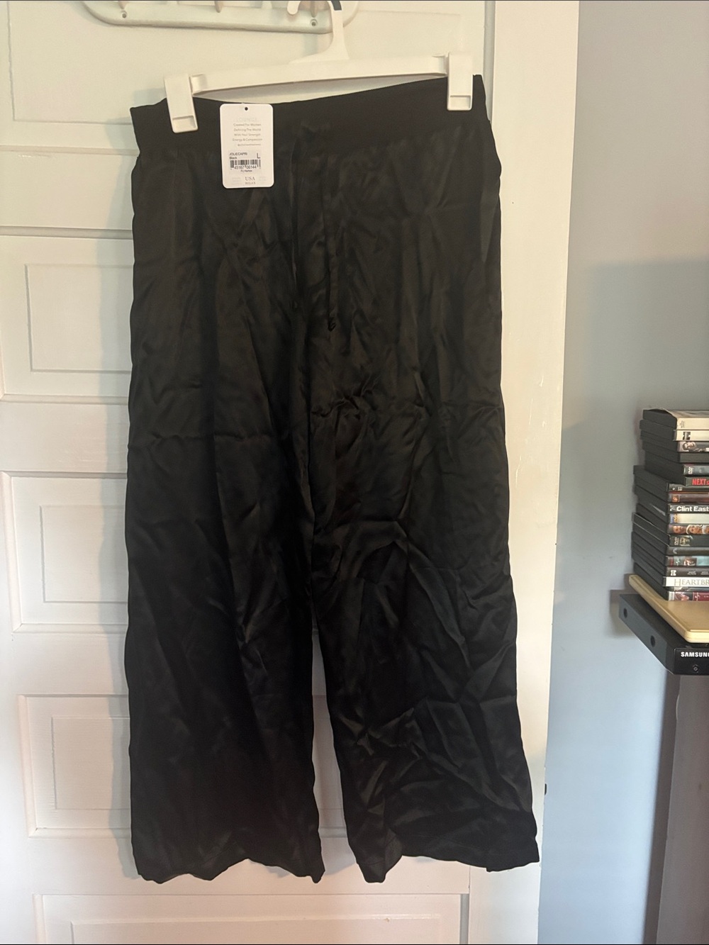 NWT PJ Harlow Black Wide-Leg Satin Pants